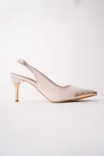 Muggo ZENITH Metal Toe Detail Pointed Toe Open Back Women's High Heel Shoes