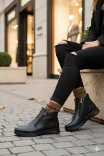 Muggo FENİKS Hakiki Deri Çift Fermuarlı Kadın Bot