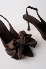 Muggo SISSY Satin Bow Buckle Pointed Toe Open Back Women's High Heels