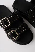 Muggo ESTİVA Ayarlanabilir Çift Tokalı Zımbalı Günlük Kadın Terlik