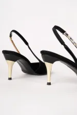 Muggo VİVARA Zincir Detaylı Sivri Burun Arkası Açık Kadın Topuklu Ayakkabı