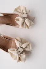 Muggo SISSY Satin Bow Buckle Pointed Toe Open Back Women's High Heels