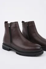 Muggo Chelsea Genuine Leather Double Zip Guaranteed Men's Winter Boots