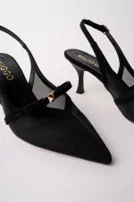 Muggo LOVER Women's Pointed Toe Open Back High Heel Shoes with Mesh Bow Detail