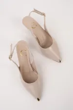 Muggo VUXIA Pointed Toe Metal Toe Detail Open Back Women's High Heel Shoes