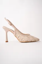 Chaussures habillées pour femmes Muggo ARIS à bout pointu et talon fin, ornées de dentelle