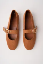 Muggo HALSEY Gold Tokalı Deri Kadın Babet Ayakkabı