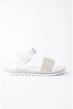 Muggo WİNNİE Garantili Günlük Ortopedik Hafif Taban Taşlı  ve Cırtlı Kız Çocuk Sandalet