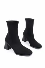 Muggo CRYON Küt Burun Kalın Topuklu Kadın Streç Bot