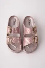 Muggo GLITZA Shiny Textured Double Buckle Casual Women's Slippers Muggo GLITZA Shiny Textured Double Buckle Casual Women's Slippers