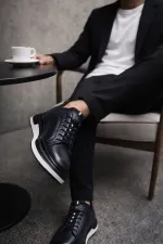 Baskets décontractées à lacets et semelle épaisse en cuir véritable pour homme Muggo REID