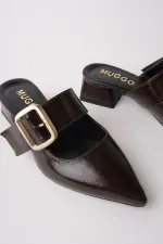 Muggo DESTİNY Gold Tokalı Tek Bant Sivri Burun Kadın Topuklu Terlik