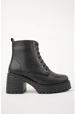 Muggo GRAZi Guaranteed Thick Sole Platform Heel Zipper and Lace-up Women's Boots