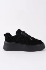 Chaussures de sport d'hiver pour femmes Muggo FLEECY à semelle épaisse et lacets, ornées de détails en peluche