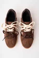 Muggo TAUPE Çift Bağcıklı Günlük Kadın Sneaker Spor Ayakkabı