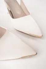 Muggo STARLYN Pointed Toe Open Back Women's High Heels with Stone Embellishments