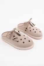 Muggo SHAMMY Suede Leather Perforated Lace-up Casual Closed Toe Women's Slippers Muggo SHAMMY Suede Leather Perforated Lace-up Casual Closed Toe Women's Slippers