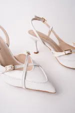 Muggo ICONS Pointed Toe Open Back Belt Detail Two Strap Women's High Heel Shoes