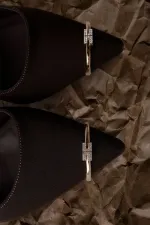 Muggo OURELİA Gold Yüzük Detaylı Sivri Burun Arkası Açık Kadın Topuklu Ayakkabı