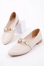 Muggo POENA Single Strap Casual Women's Ballet Flats with Brooch Detail