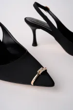 Muggo OURELİA Gold Yüzük Detaylı Sivri Burun Arkası Açık Kadın Topuklu Ayakkabı