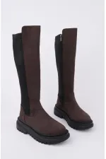 Bottes Muggo DIASA en daim à semelle épaisse et détails extensibles, fermeture éclair pour femmes