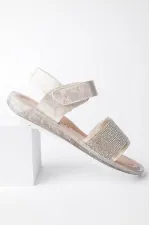 Muggo WİNNİE Garantili Günlük Ortopedik Hafif Taban Taşlı  ve Cırtlı Kız Çocuk Sandalet