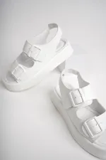 Muggo JASMINE Guaranteed Platform Heel Double Strap Buckle Detail Elastic Women's Sandals