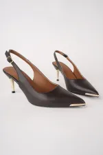 Muggo STARLYN Pointed Toe Open Back Women's High Heels with Stone Embellishments