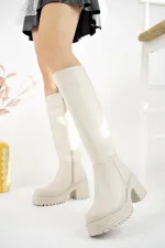 Bottes pour femmes Muggo BONITA à semelle épaisse dentelée et plateforme, fermeture éclair.