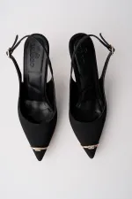 Muggo OURELİA Gold Yüzük Detaylı Sivri Burun Arkası Açık Kadın Topuklu Ayakkabı