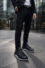 Baskets décontractées à lacets et semelle épaisse en cuir véritable pour homme Muggo REID