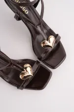 Muggo HEART Women's Sandals with Heart Accessory and Thin Heel