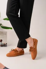 Muggo Multi-Colored Beaded Detail Women's Casual Lace-up Loafer Shoes Muggo Multi-Colored Beaded Detail Women's Casual Lace-up Loafer Shoes