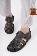 Sandales orthopédiques décontractées pour hommes Muggo Edinburgh, en cuir véritable, confortables et à semelle souple, garanties par la marque Edinburgh.