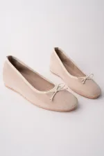 Muggo HİDDEN Gizli Topuklu Fiyonk Detaylı Deri Kadın Babet