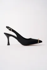 Muggo OURELİA Gold Yüzük Detaylı Sivri Burun Arkası Açık Kadın Topuklu Ayakkabı