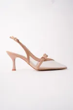 Escarpins à bout pointu et talon ouvert pour femme Muggo LOVER, ornés d'un nœud en résille.