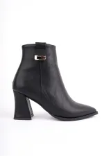 Muggo LUXERA Pointed Toe Women's Boots with Buckle Detail, Zipper, and Chunky Heel