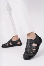 Sandales orthopédiques décontractées pour hommes Muggo Edinburgh, en cuir véritable, confortables et à semelle souple, garanties par la marque Edinburgh.