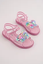 Sandales transparentes à scratch Muggo Pickles avec détails papillon et paillettes