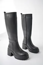 Bottes pour femmes Muggo BONITA à semelle épaisse dentelée et plateforme, fermeture éclair.