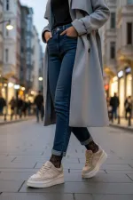 Muggo FLEECY Kalın Taban Bağcıklı Peluş Detaylı Kadın Kışlık Sneaker Spor Ayakkabı