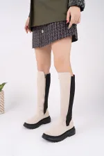 Bottes Muggo DIASA en daim à semelle épaisse et détails extensibles, fermeture éclair pour femmes