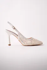 Chaussures habillées pour femmes Muggo ARIS à bout pointu et talon fin, ornées de dentelle