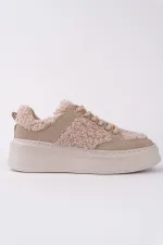 Chaussures de sport d'hiver pour femmes Muggo FLEECY à semelle épaisse et lacets, ornées de détails en peluche