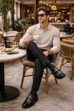 Chaussures décontractées pour hommes Muggo ALFRED en cuir véritable avec boucle en métal et semelle confortable