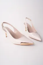 Muggo ZENITH Metal Toe Detail Pointed Toe Open Back Women's High Heel Shoes