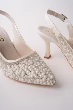 Chaussures habillées Muggo ELEGANT à talons hauts et talon ouvert, ornées de pierres et de perles