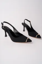 Muggo OURELİA Gold Yüzük Detaylı Sivri Burun Arkası Açık Kadın Topuklu Ayakkabı